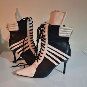 Black and White Lace-Up Women's Boots